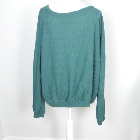 Fantastic Fawn Soft Forest Dark Green Waffle Knit Long Sleeve V Neck Top Large - Picture 5 of 10